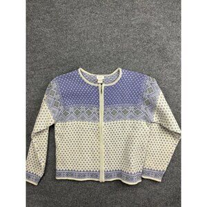 ALPS Cardigan Sweater Womens Medium Purple Fair Isle Full Zip Lambswool Blend